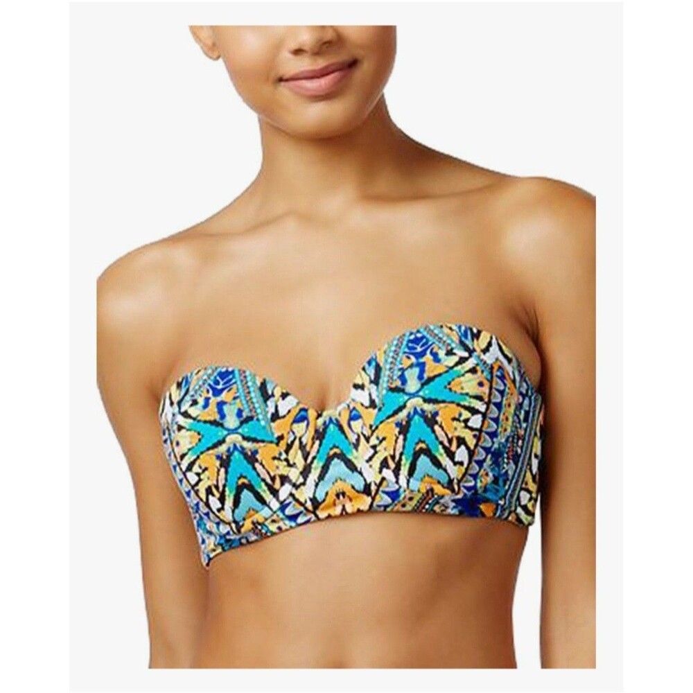 Bikini Top NWT Padded Underwire Blue Orange Corset Size L Colorful Boho Hippie